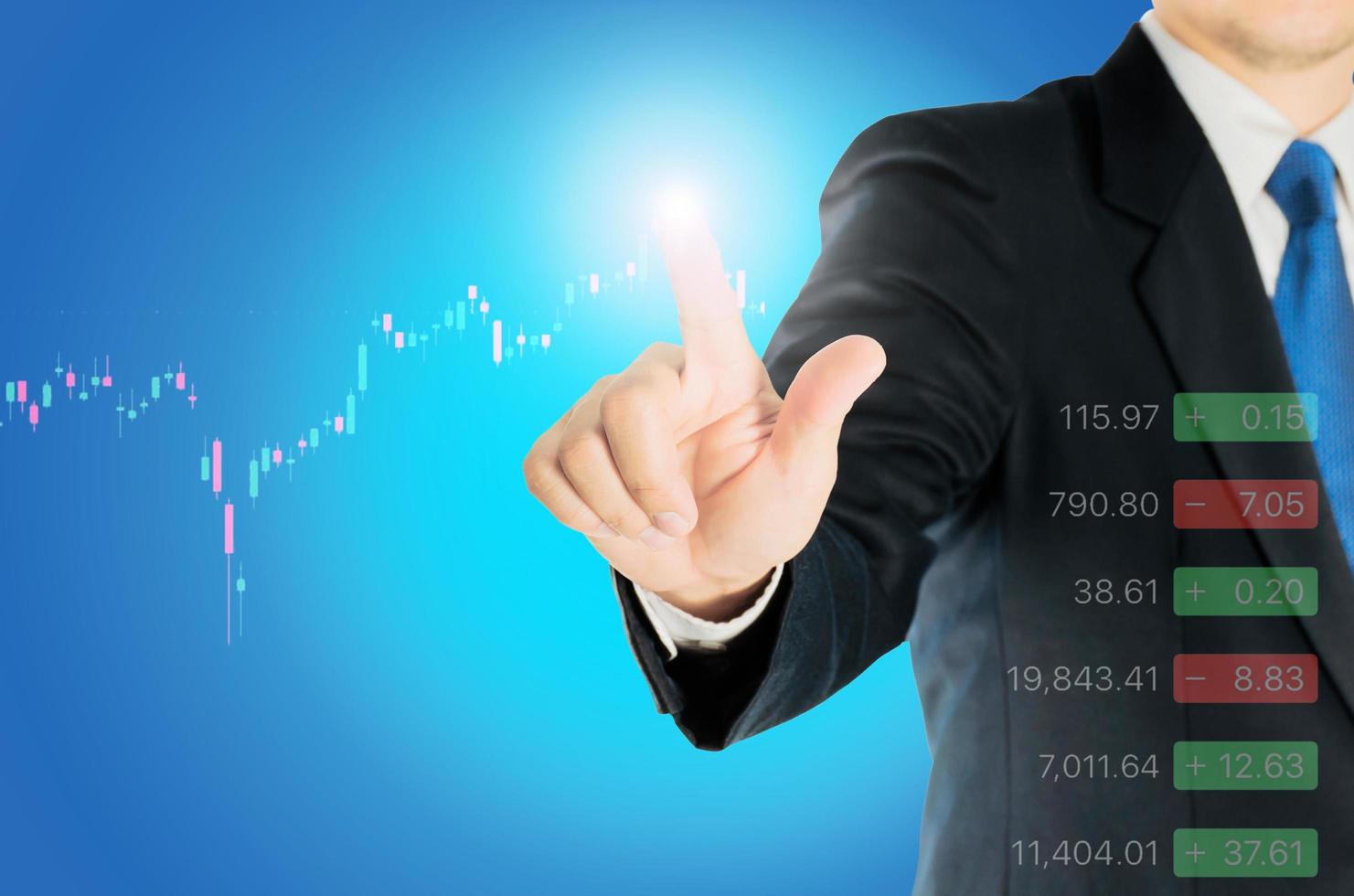 Businessman is pointing to growth stock chart data photo