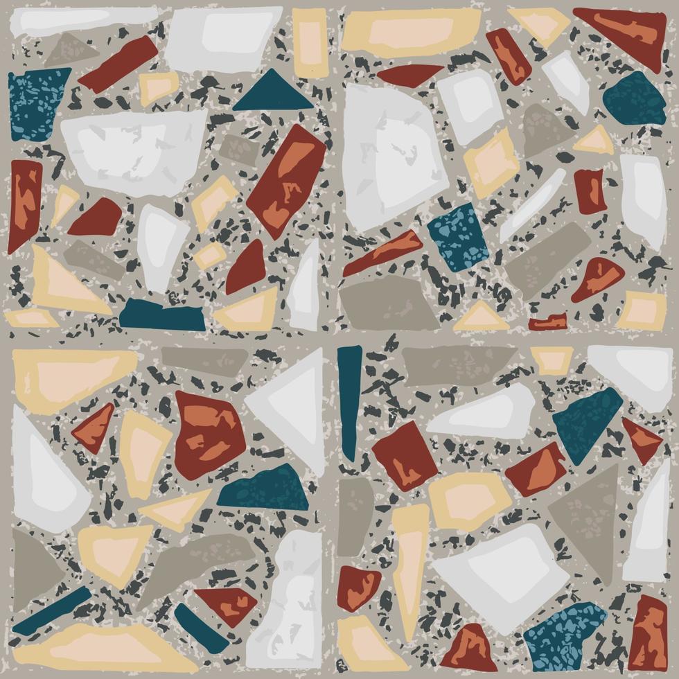 Terrazzo floor marble hand crafted tile. Traditional venetian material.Granite and quartz rocks and sprinkles mixed on polished surface. Vector element for architecture designs