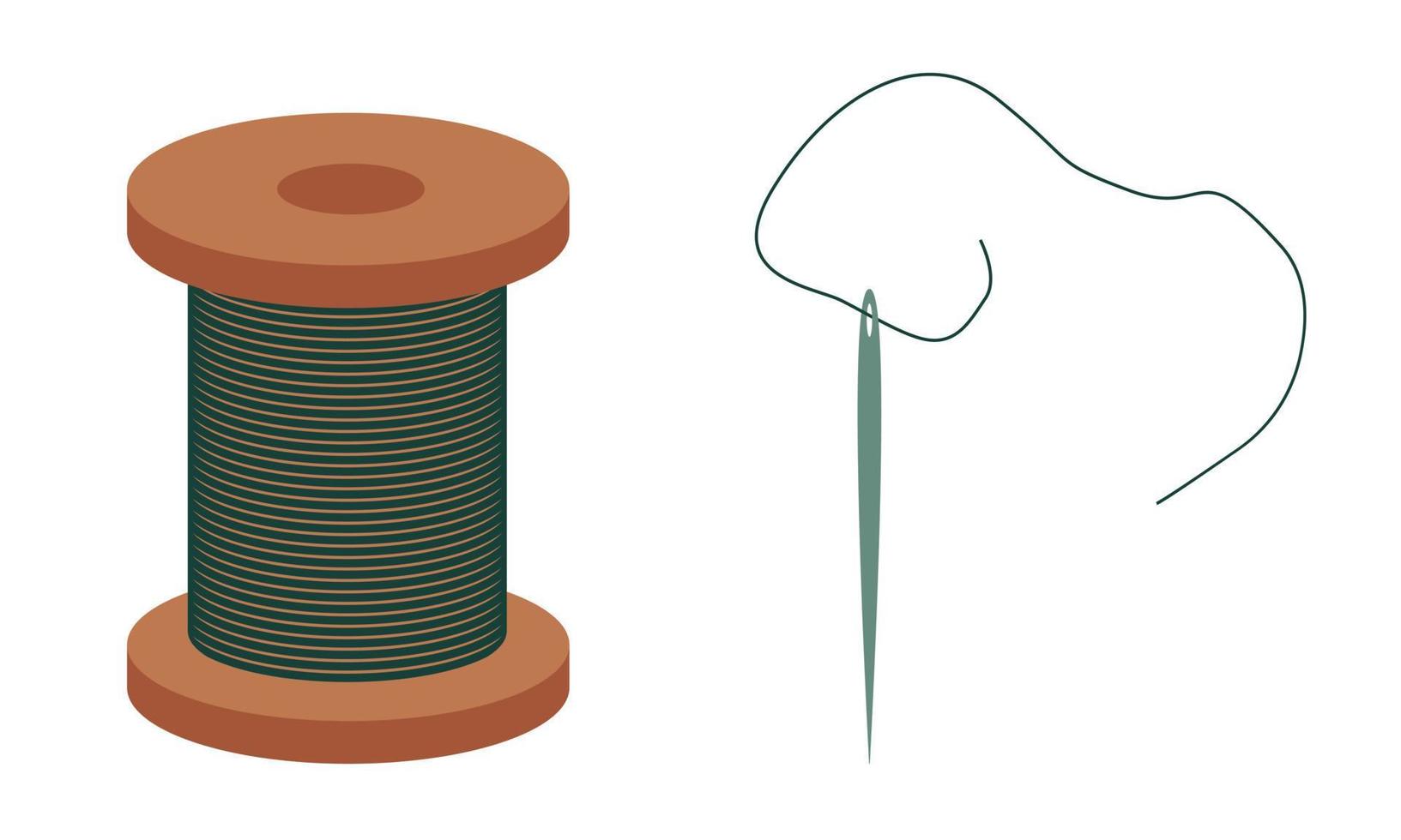 Spool of thread and a sewing needle. Tools for sewing clothes and embroidery. Hobby and craft items. Flat style. Vector illustration
