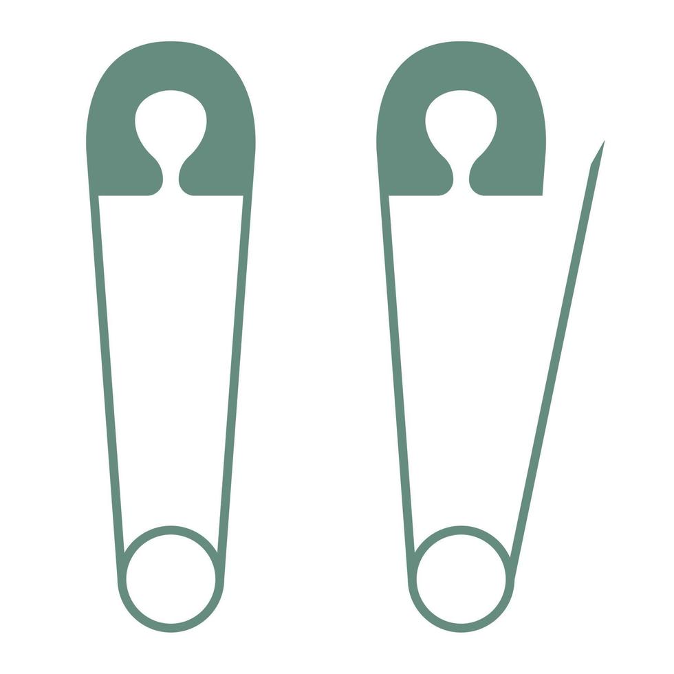 Safety pins. Device used for fastening objects or material together. Flat style. Vector illustration