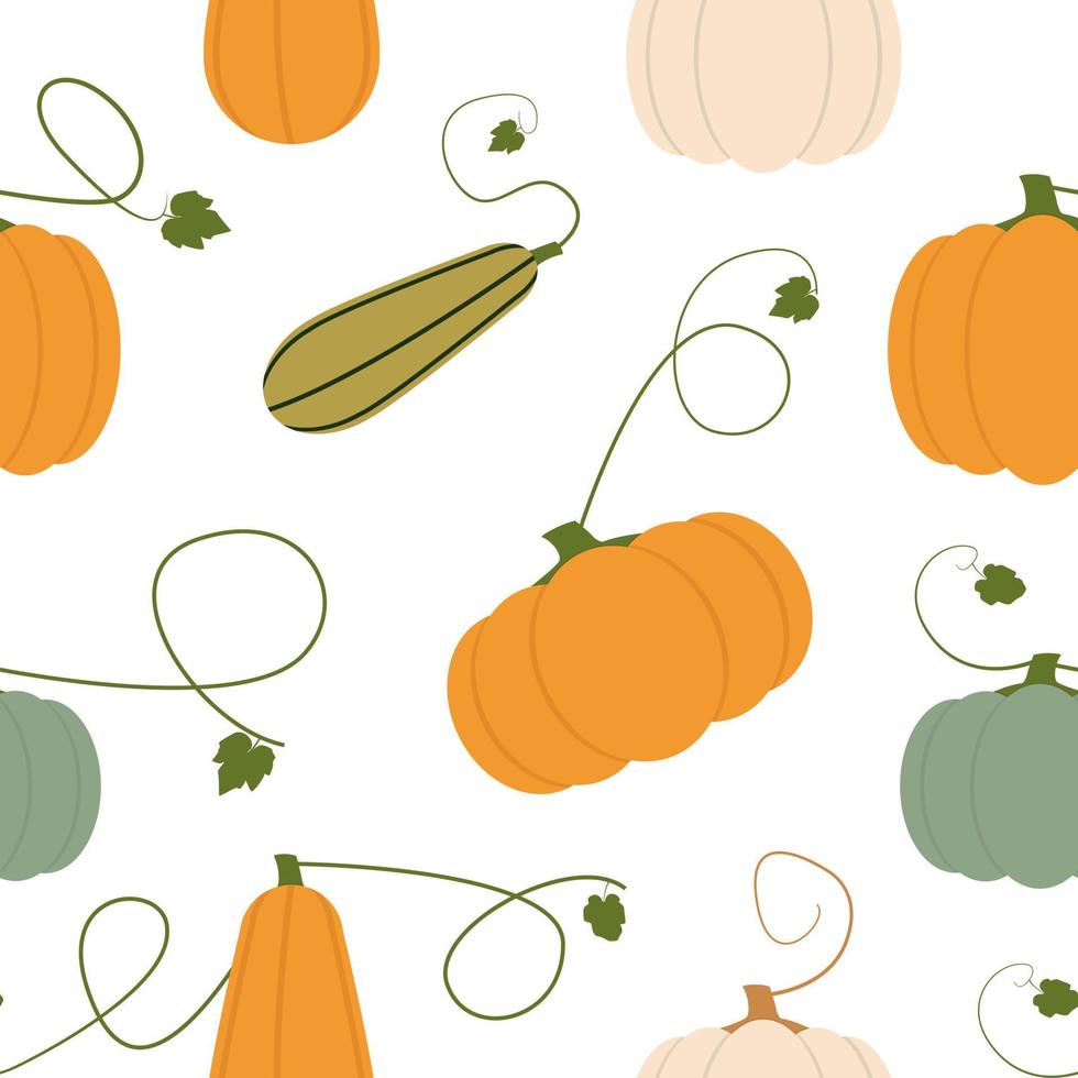 Seamless pattern with pumpkins. Autumn product rich in vitamins. Flat style. Vector illustration