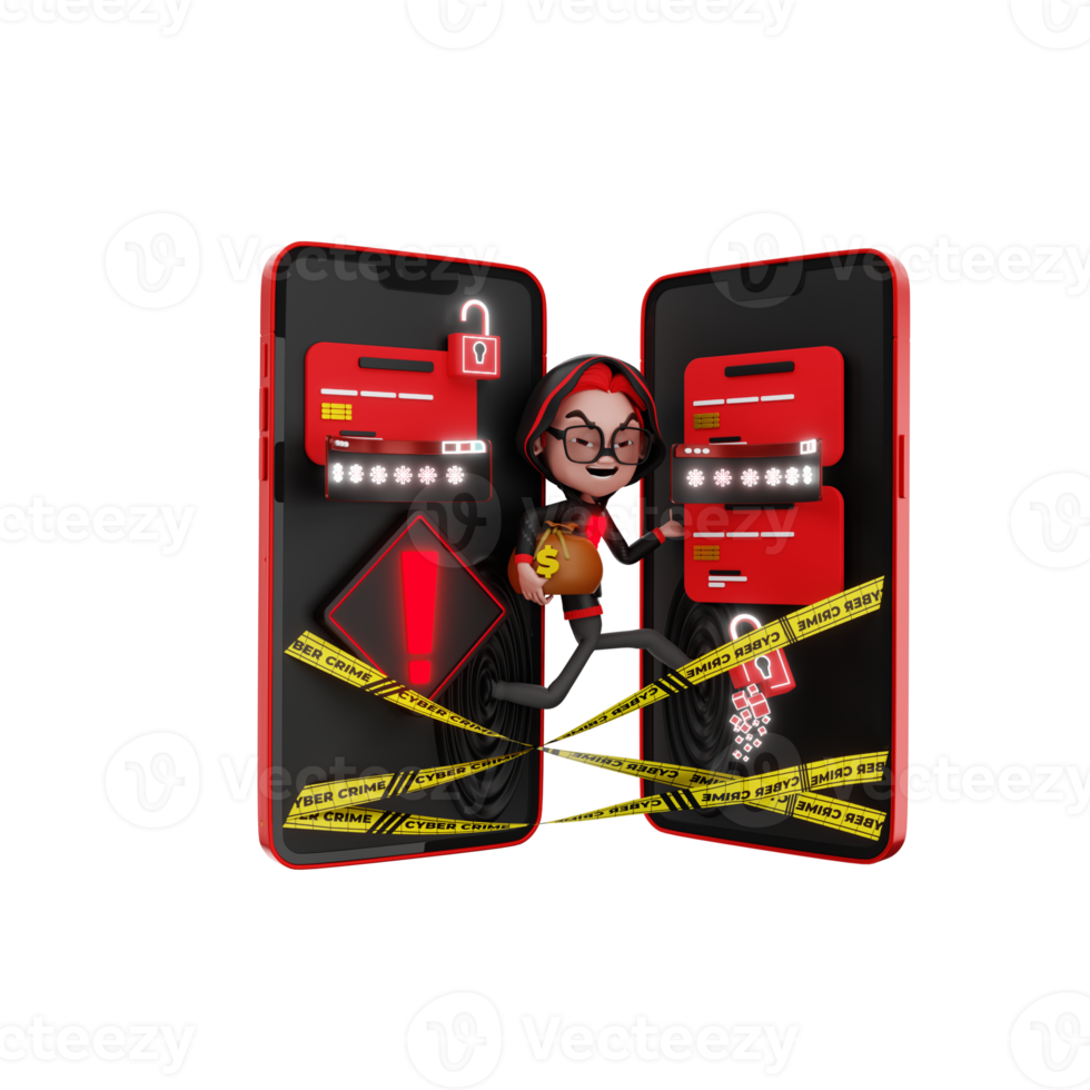 3D character cyber crime illustration png