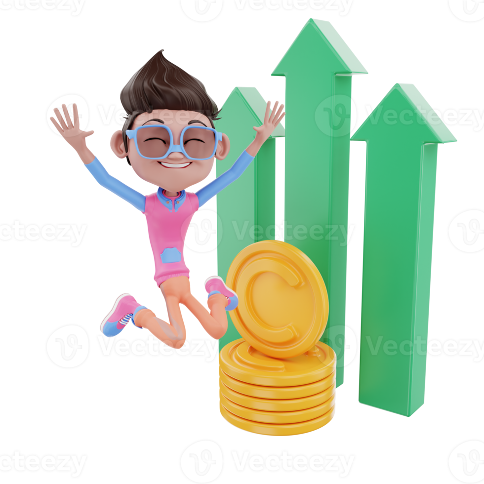 3D render character male  jumping with profit png
