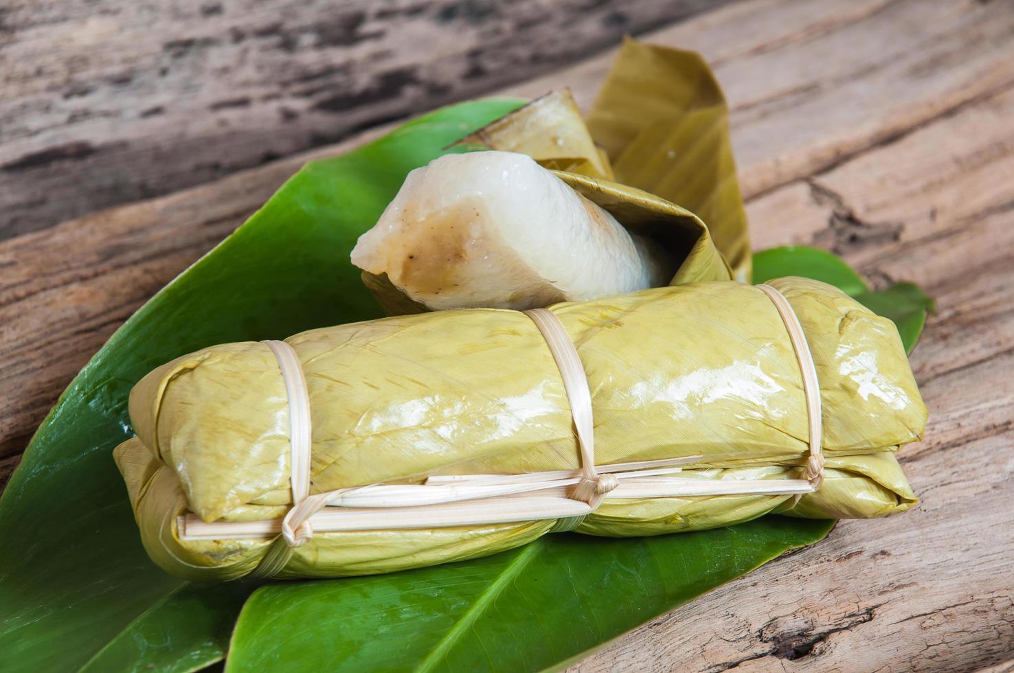 Sticky rice in banana leaf, Thai dessert photo