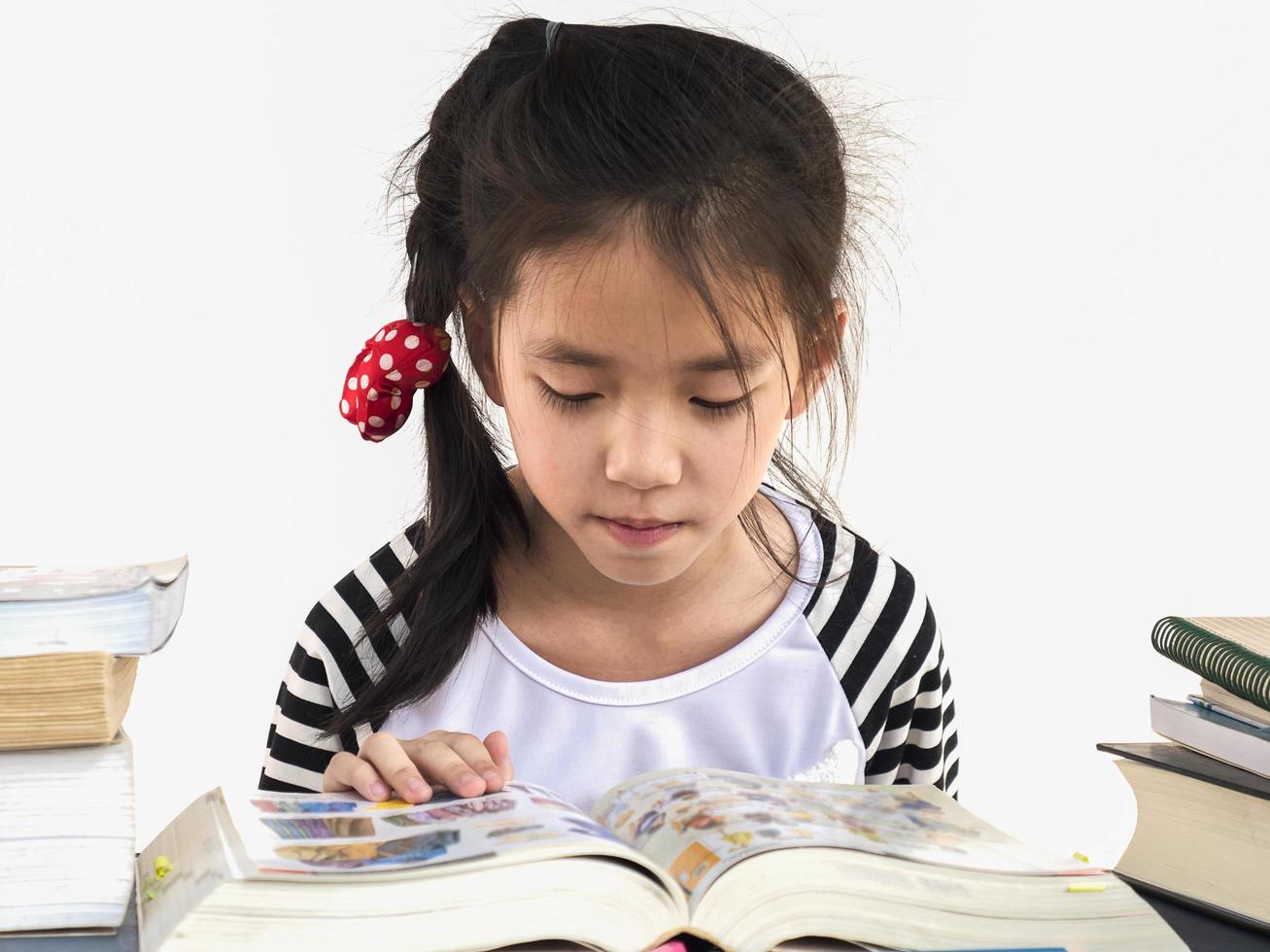 Asian kid is reading book photo