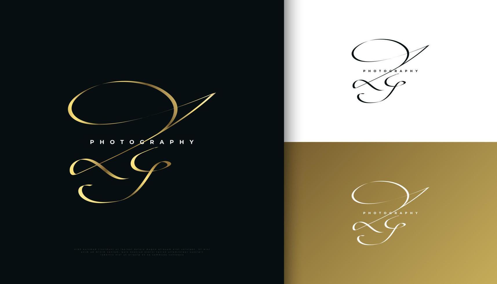 Diseño del logotipo de la firma inicial jy con un estilo de escritura dorado elegante y minimalista. diseño inicial del logotipo j e y para bodas, moda, joyería, boutique e identidad de marca comercial vector