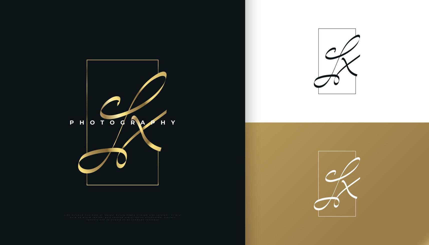 JX Initial Signature Logo Design with Elegant and Minimalist Gold Handwriting Style. Initial J and X Logo Design for Wedding, Fashion, Jewelry, Boutique and Business Brand Identity vector