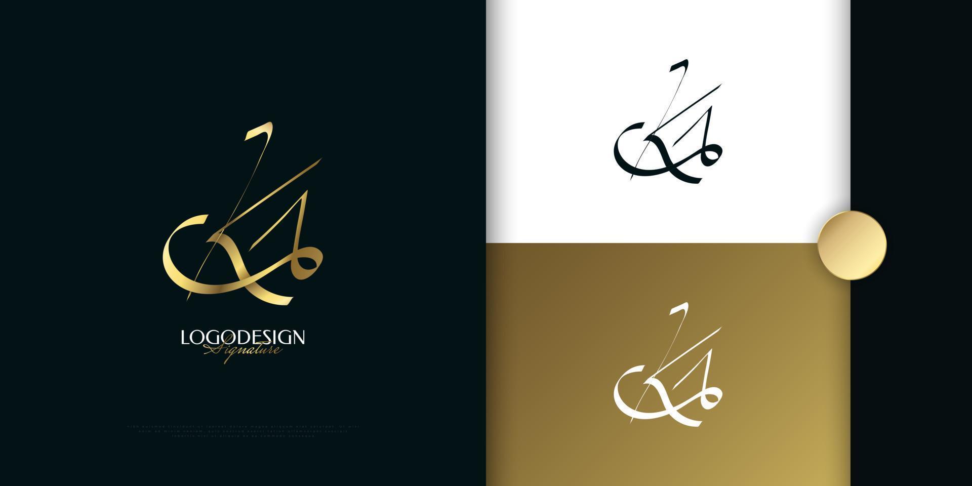 KA Initial Signature Logo Design with Elegant and Minimalist Gold Handwriting Style. Initial K and A Logo Design for Wedding, Fashion, Jewelry, Boutique and Business Brand Identity vector