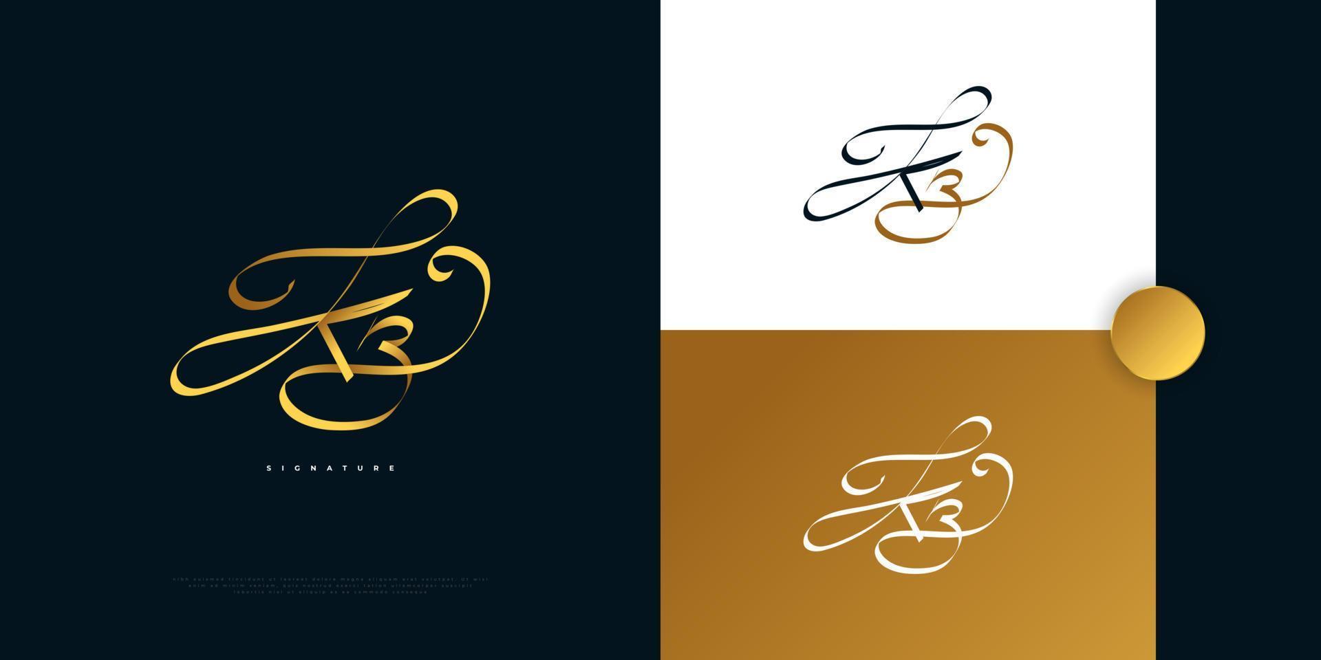 Diseño del logotipo de la firma inicial kb con un estilo de escritura a mano dorado elegante y minimalista. diseño inicial del logotipo k y b para bodas, moda, joyería, boutique e identidad de marca comercial vector