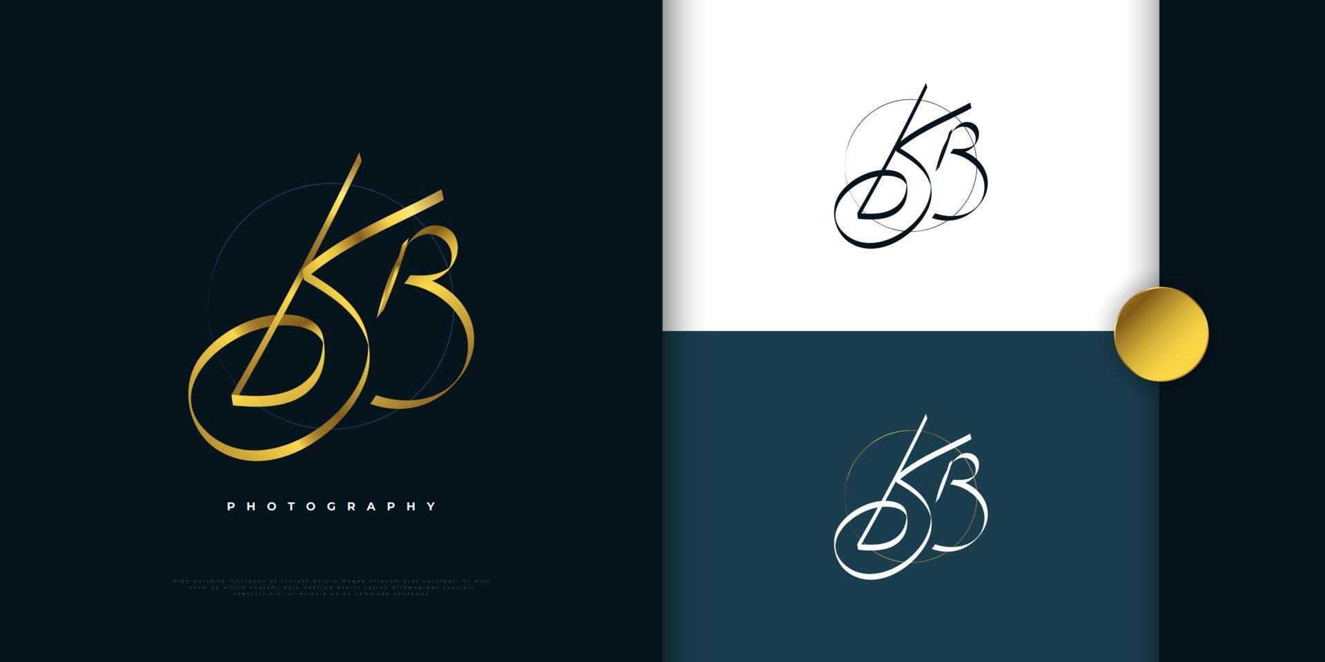 Diseño del logotipo de la firma inicial kb con un estilo de escritura dorado elegante y minimalista. diseño inicial del logotipo k y b para bodas, moda, joyería, boutique e identidad de marca comercial vector