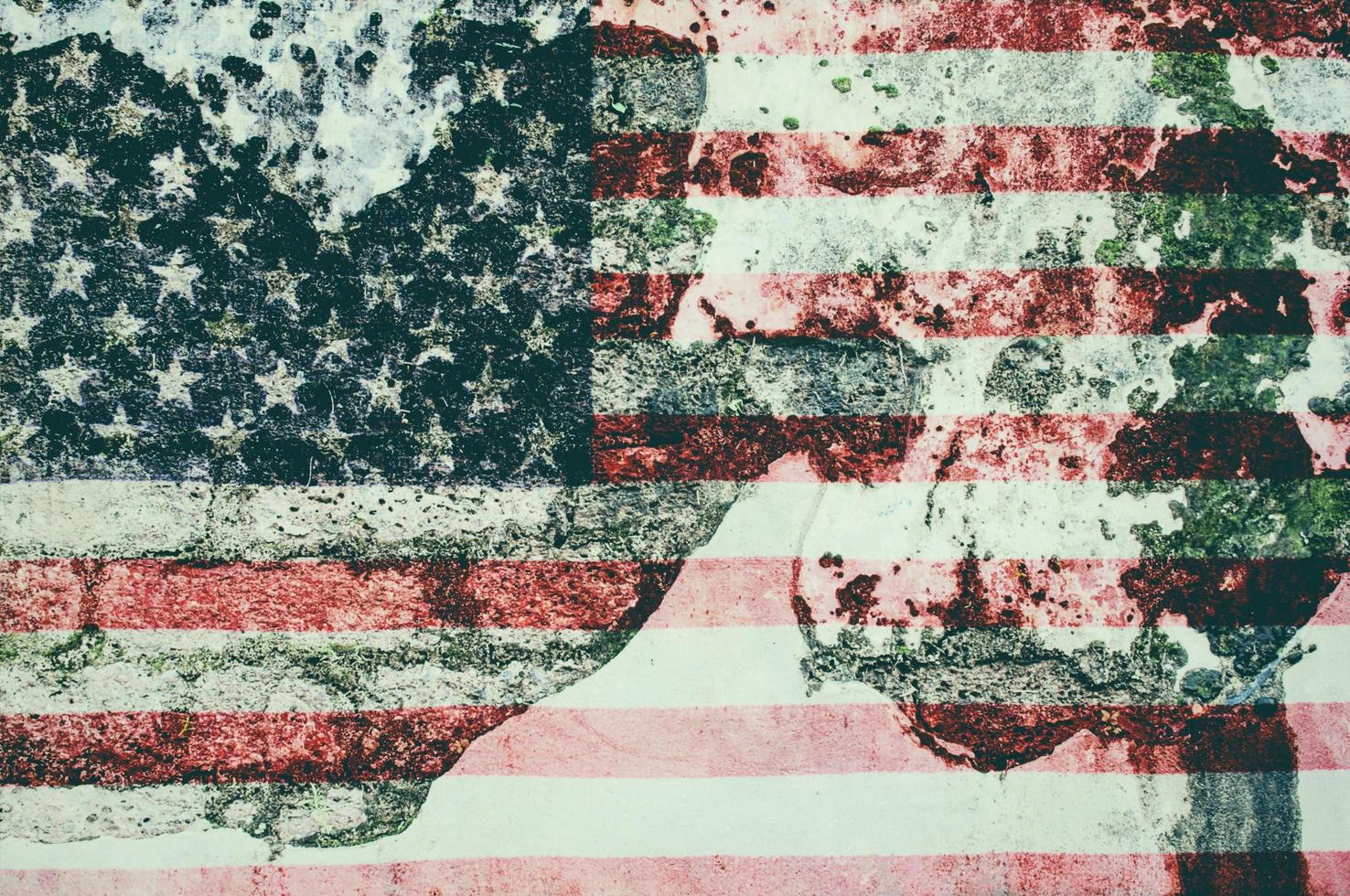 USA flag overlay on old brick and cement wall texture for background use photo