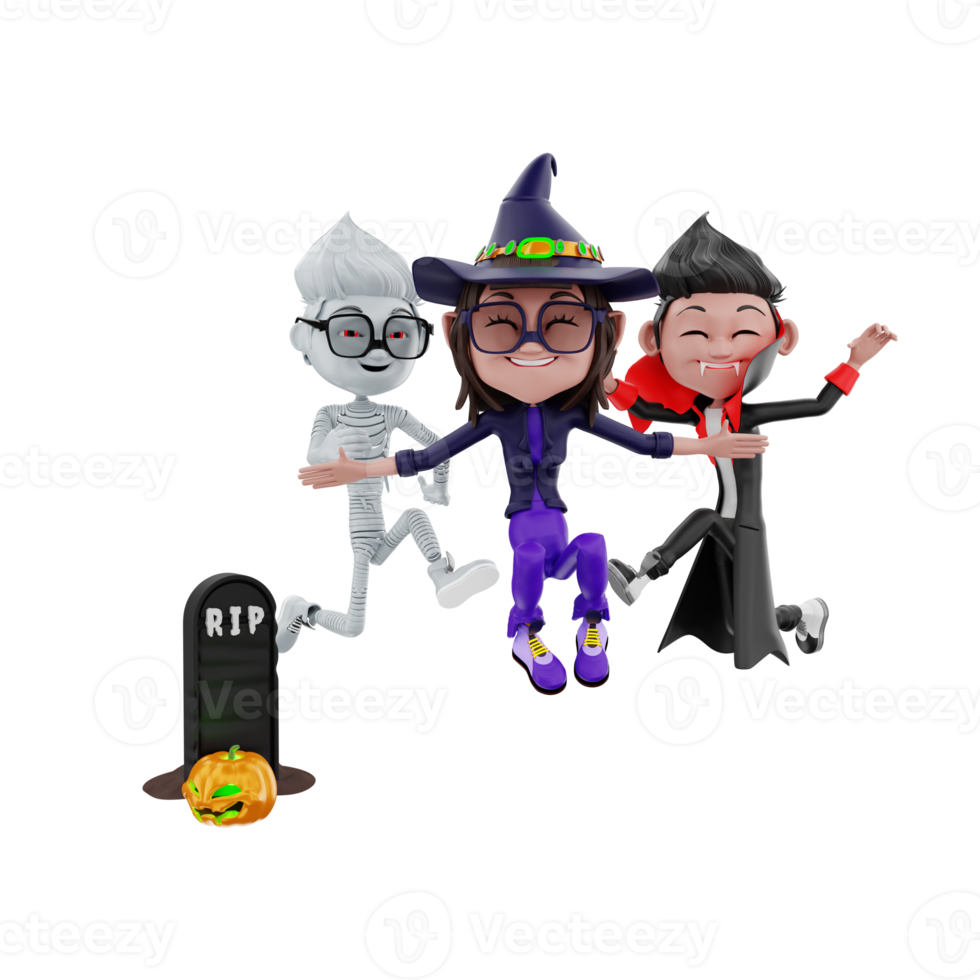 3d rendering of halloween characters png