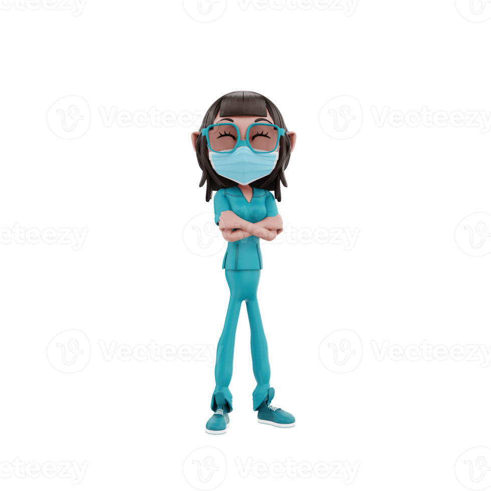 3D render nurse character illustration png