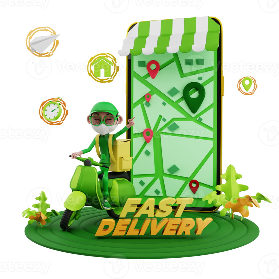 3d  courier delivery illustration png