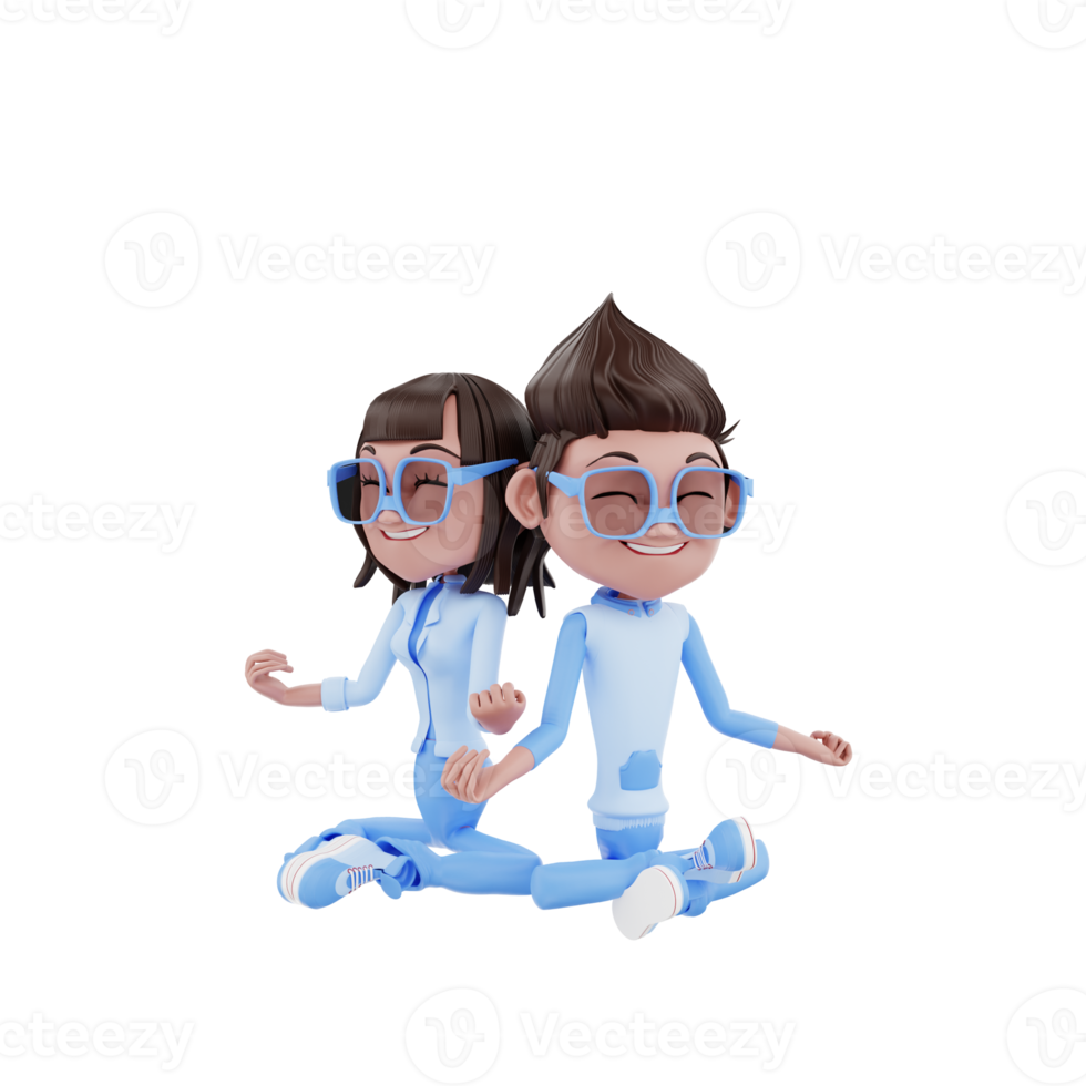 pareja de personajes 3d con pose de yoga png