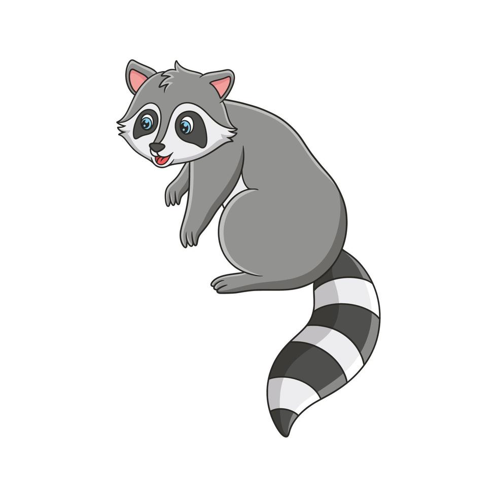 cartoon illustration The raccoon is standing on a big tree trunk looking for food vector