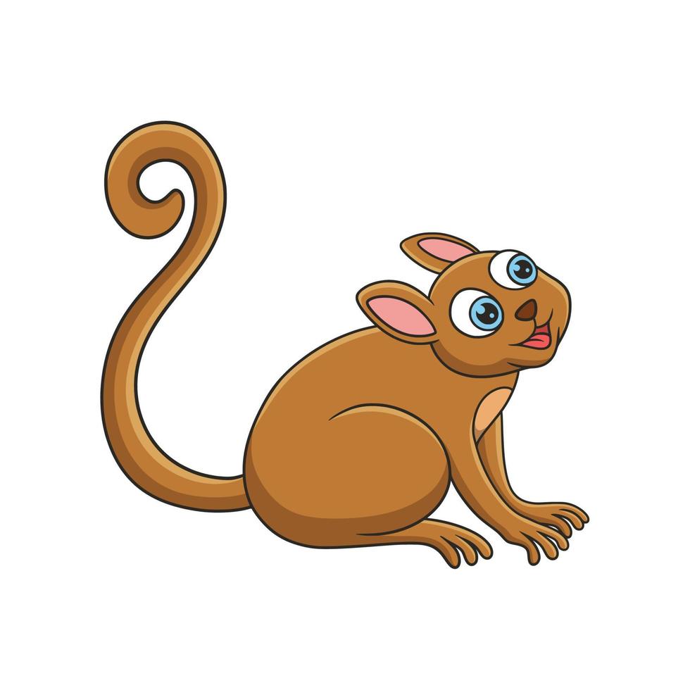 cartoon illustration tarsiers relaxing on a fallen tree trunk by the river to enjoy the beauty of the forest vector