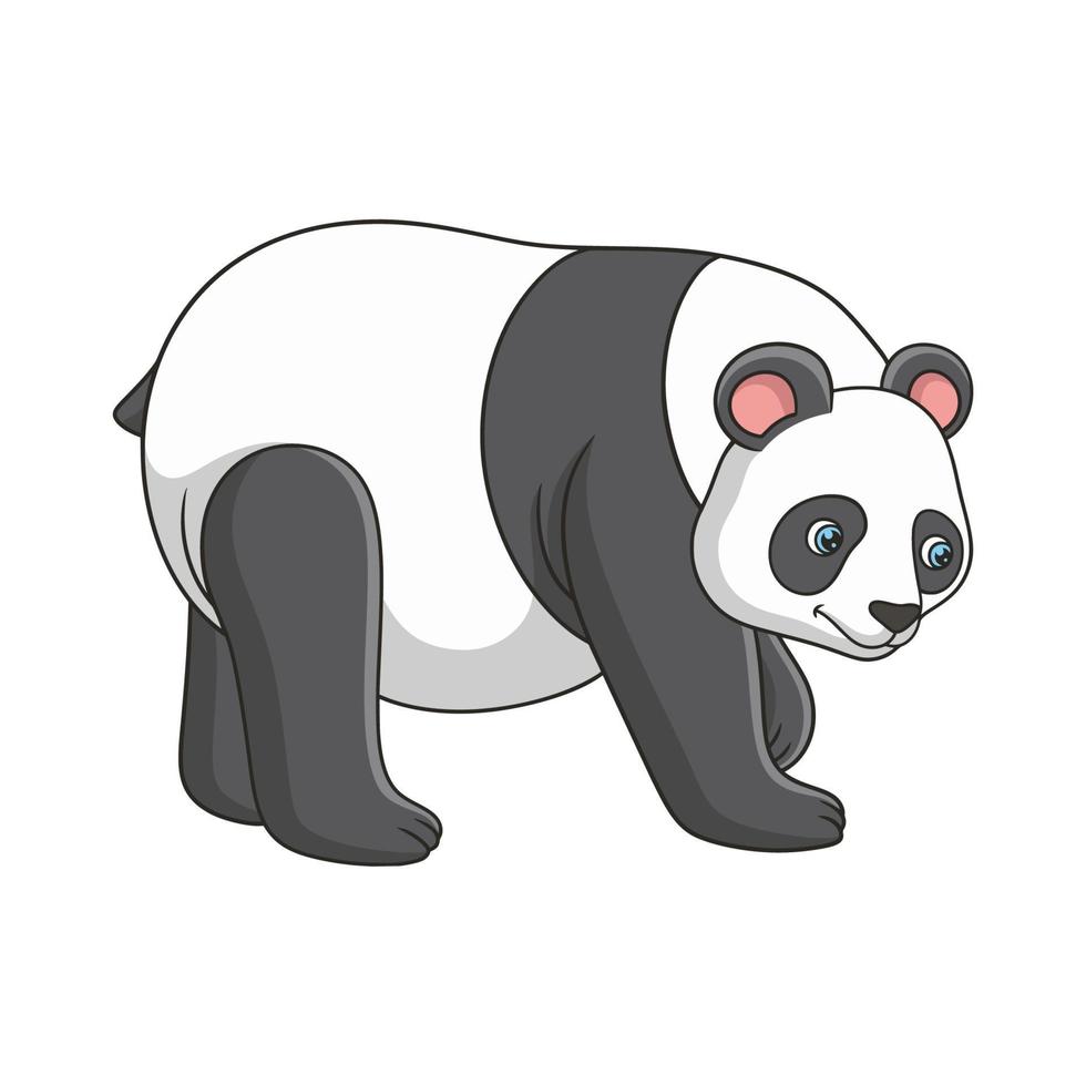 ilustración de dibujos animados un panda caminando sobre un acantilado en medio de un bosque en busca de comida vector