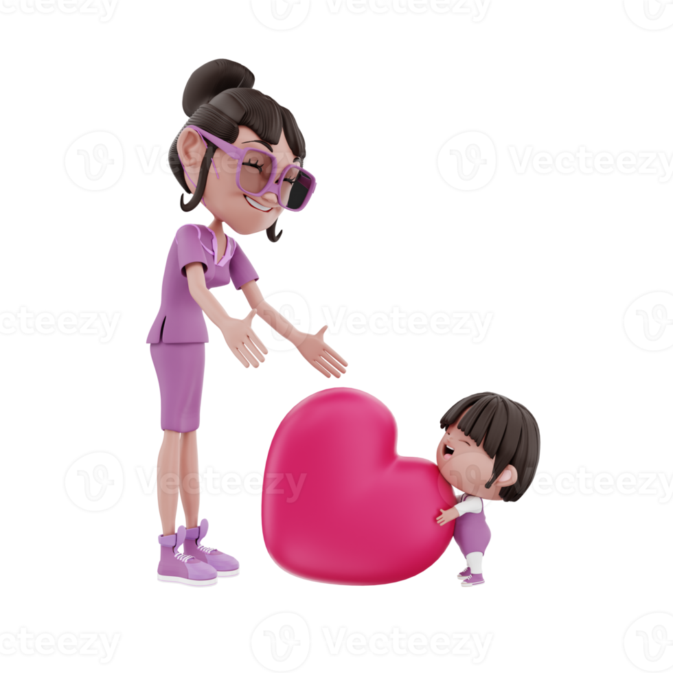 3d Render Mother and Child illustration png