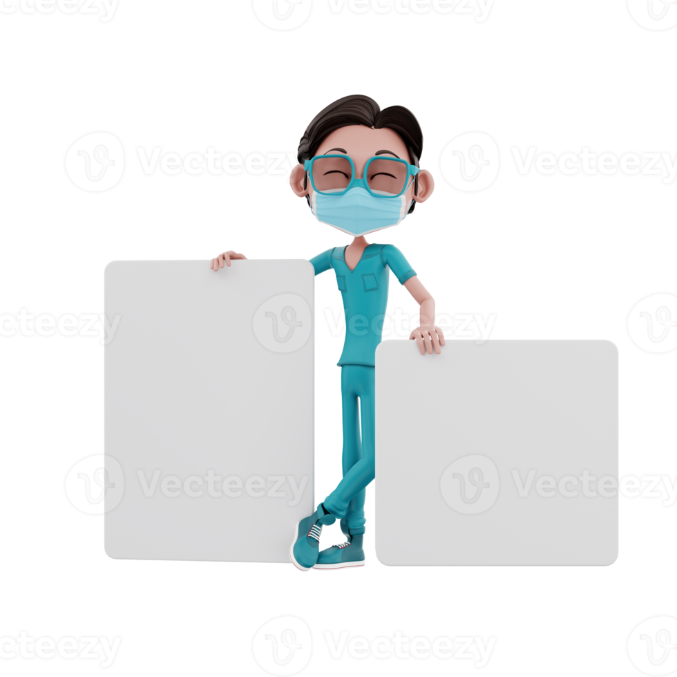 3D render nurse character illustration png