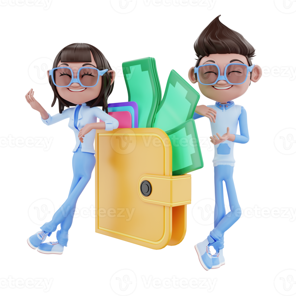 3d character couple with wallet png