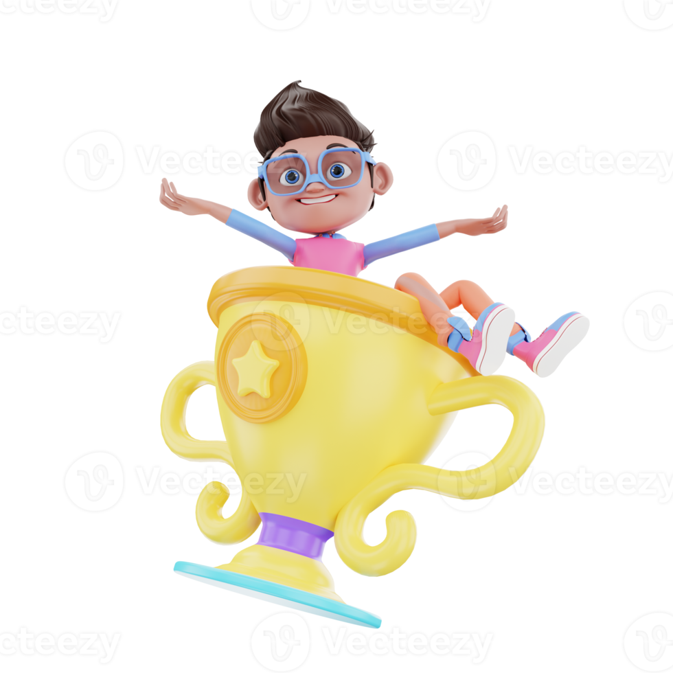 3D render character male with trophy png