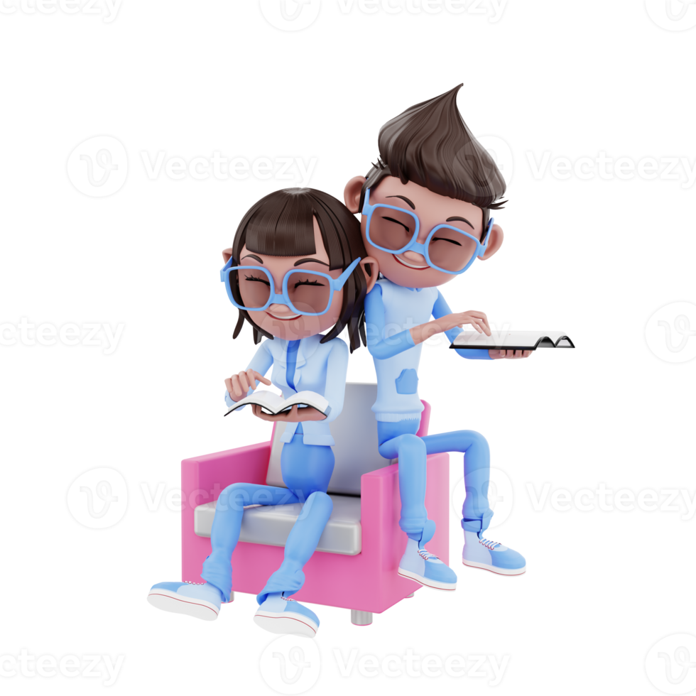 couple de personnages de rendu 3d lisant un livre png