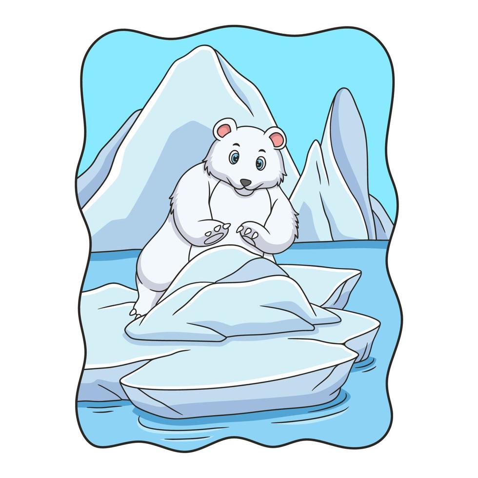cartoon illustration Polar bear is trying to repair a broken iceberg vector