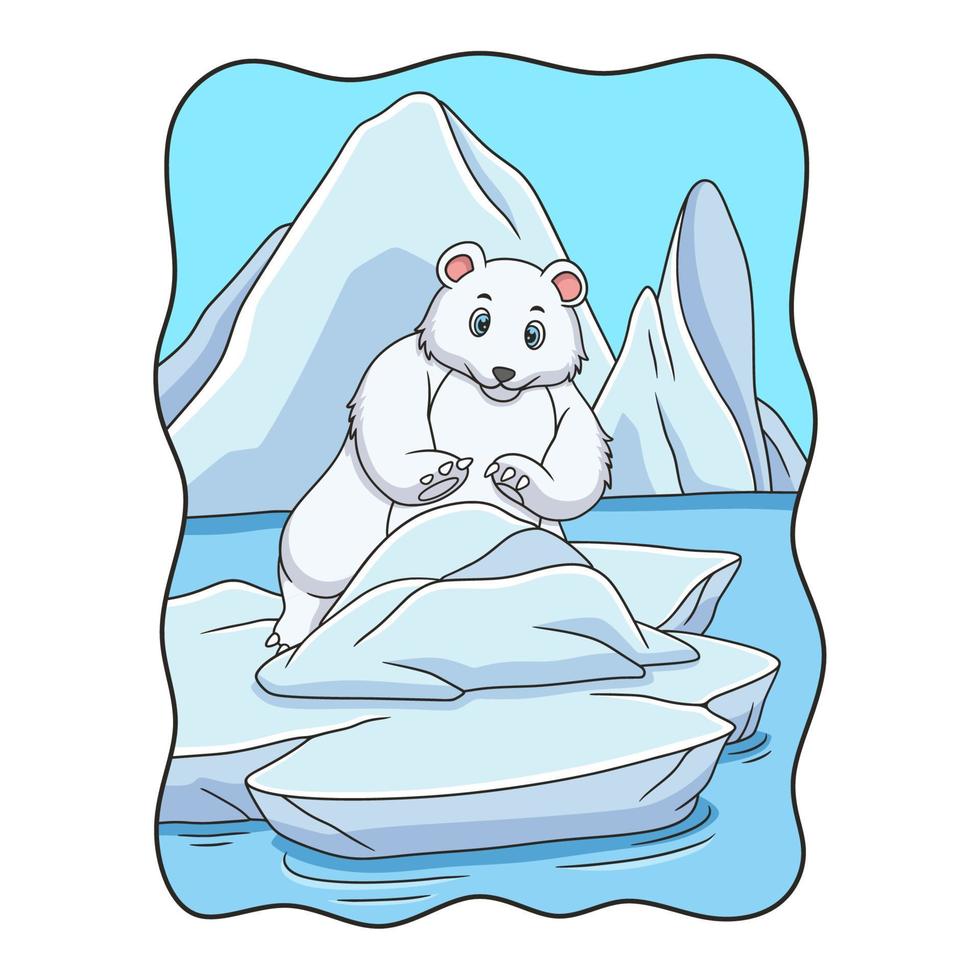 ilustración de dibujos animados oso polar está tratando de reparar un iceberg roto vector