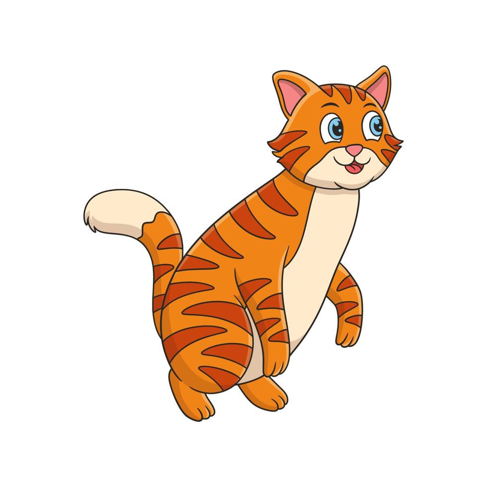 cartoon illustration a cat standing on a piece of log that is behind a wooden fence on a farm vector