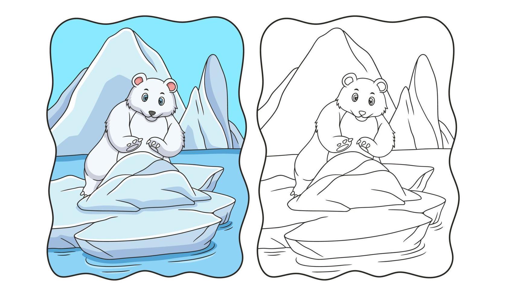 ilustración de dibujos animados oso polar está tratando de reparar un libro o página de iceberg roto para niños vector