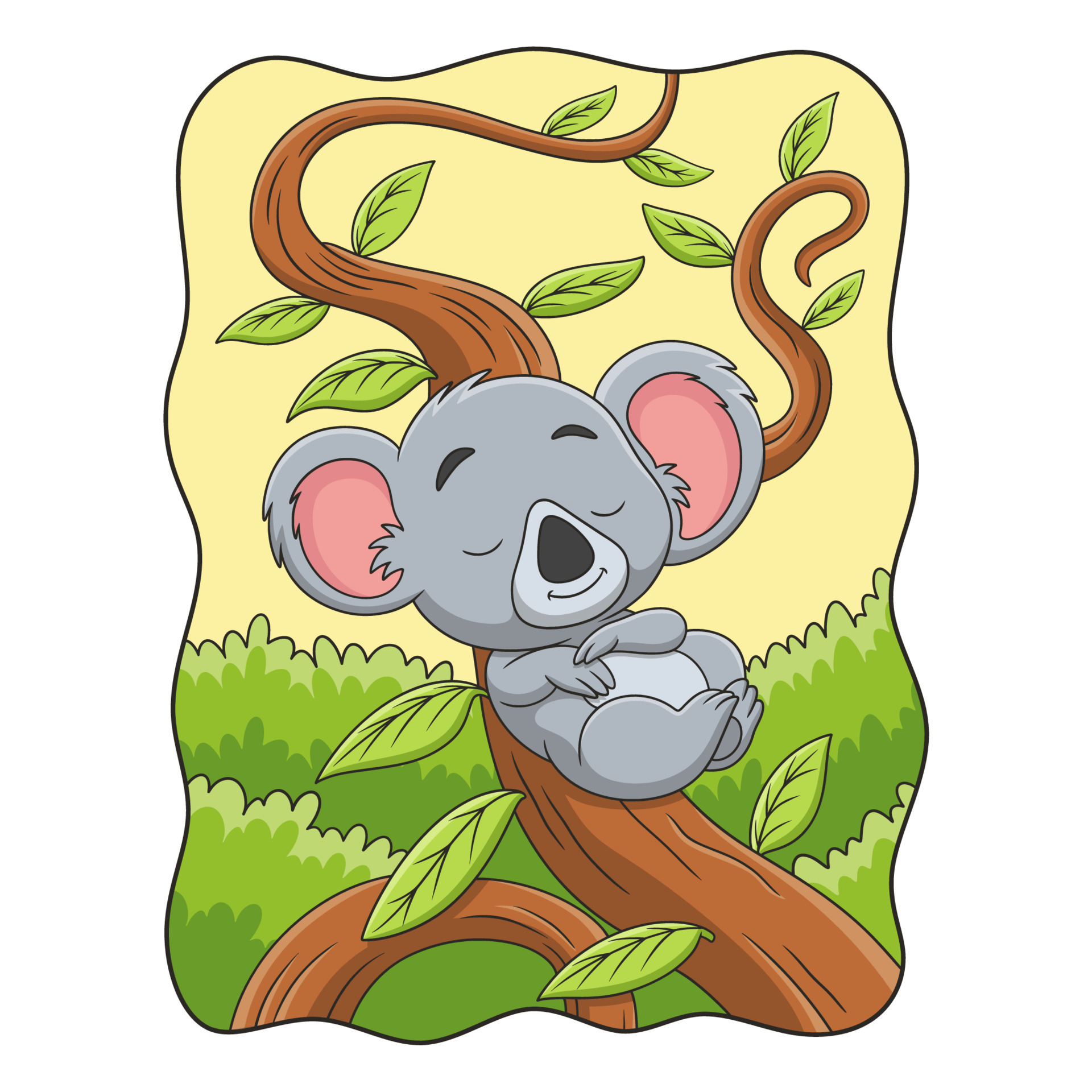 ilustración de dibujos animados koala durmiendo apoyado en un tronco de árbol en medio del bosque durante el día 9299968 Vector en Vecteezy ilustración de dibujos animados koala durmiendo apoyado en un tronco de árbol en medio del bosque durante el día 9299968 Vector en Vecteezy