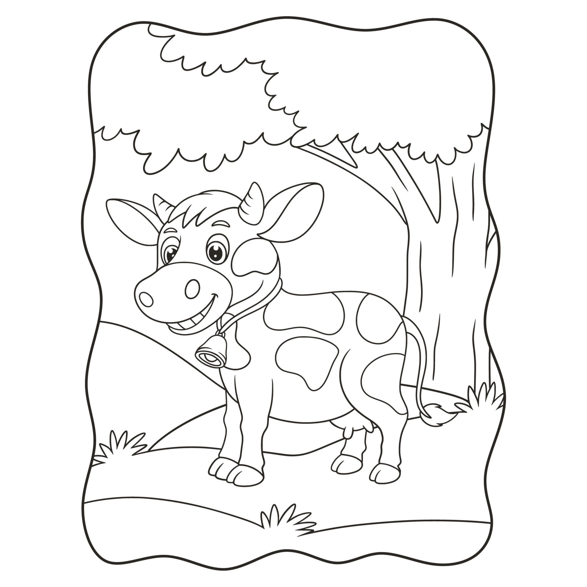 cartoon illustration a cow walking for food in the middle of the forest under a big tree book or page for kids black and white 9300081 Vector Art at Vecteezy cartoon illustration a cow walking for food in the middle of the forest under a big tree book or page for kids black and white 9300081 Vector Art at Vecteezy