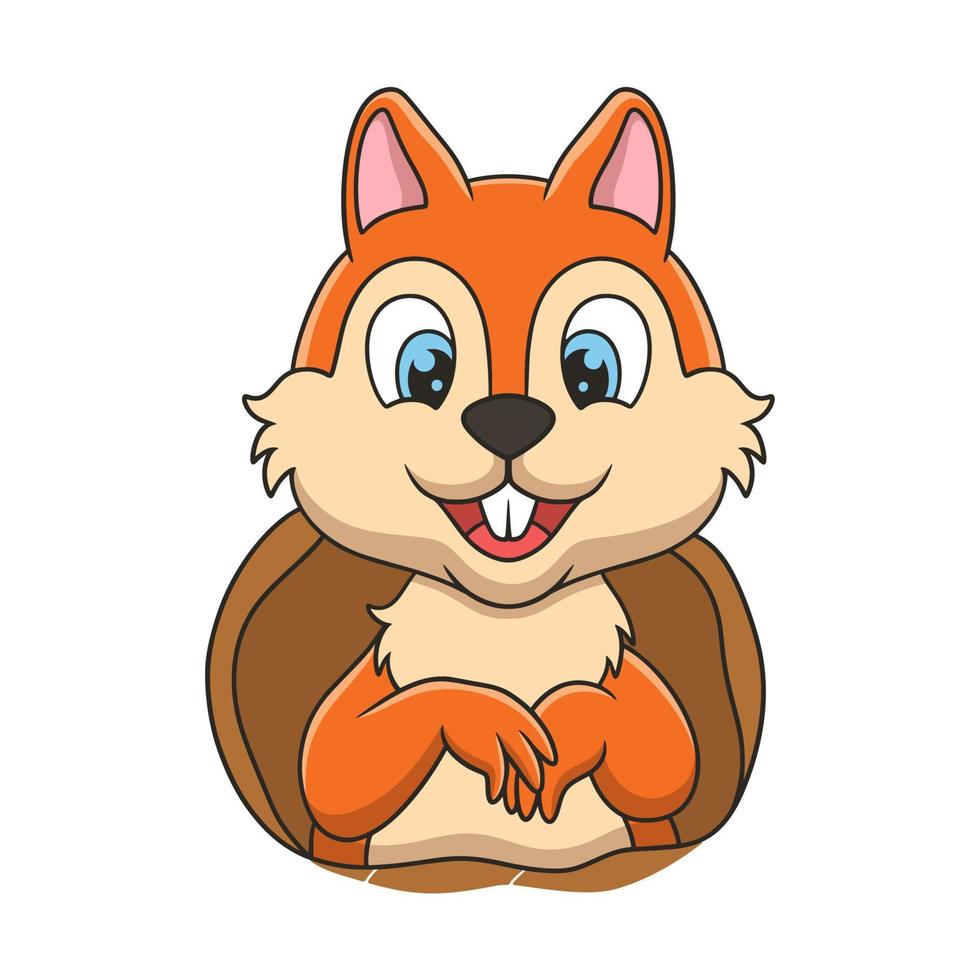 cartoon illustration the squirrel standing in front of the hole in the door of his house in a big tree in the middle of the forest vector