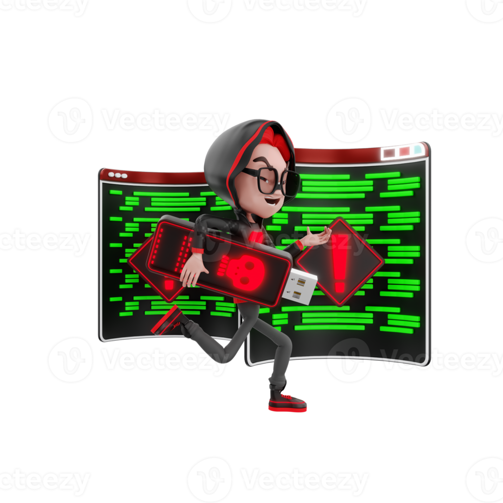 3D character cyber crime illustration png