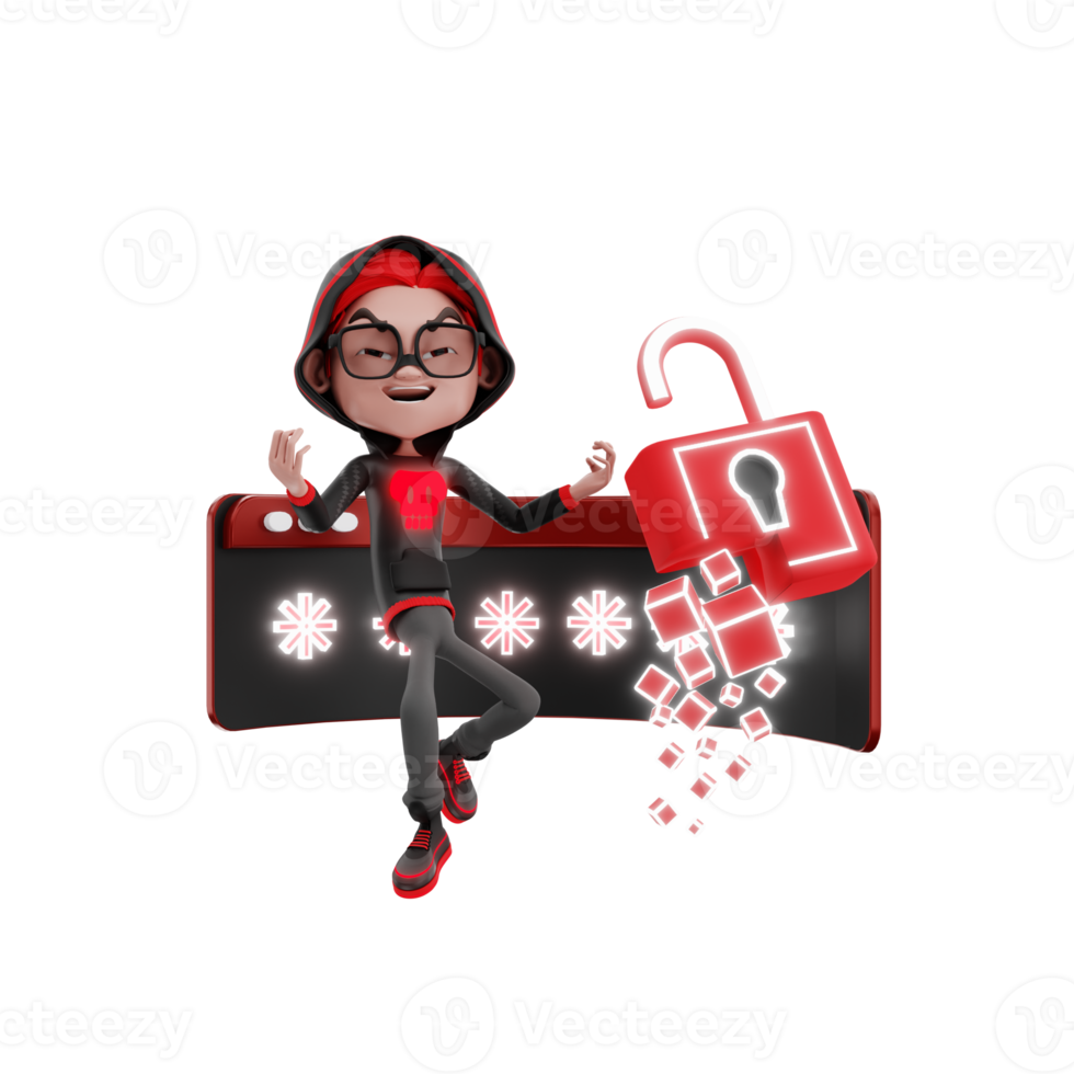 3D character cyber crime illustration png