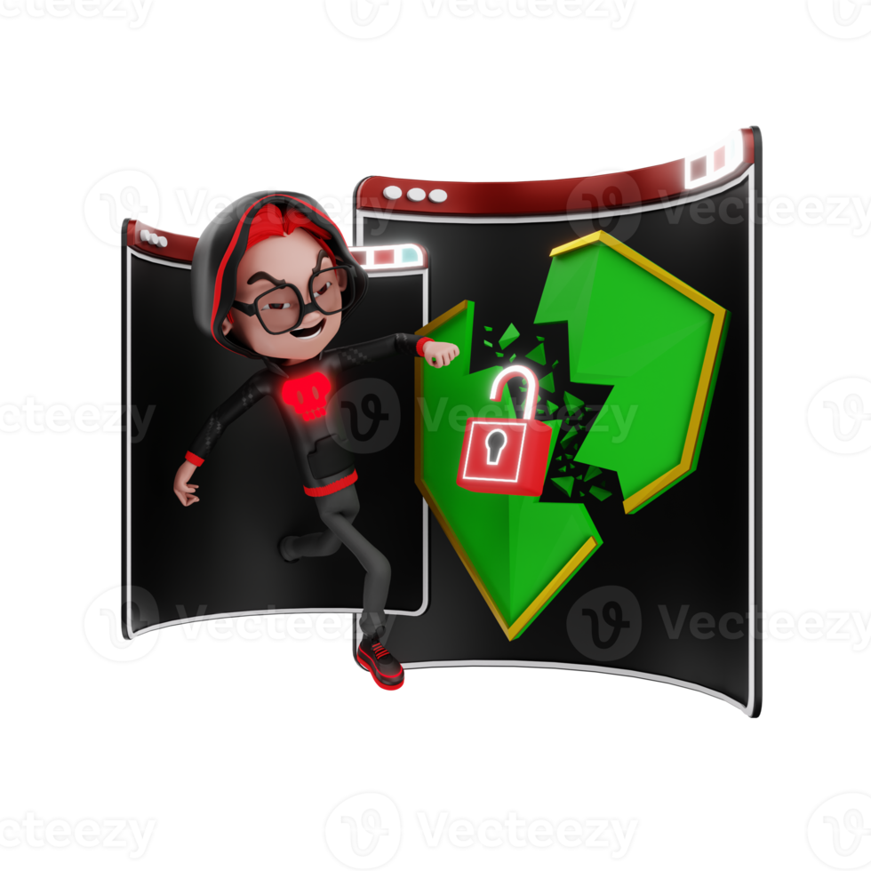 3D character cyber crime illustration png