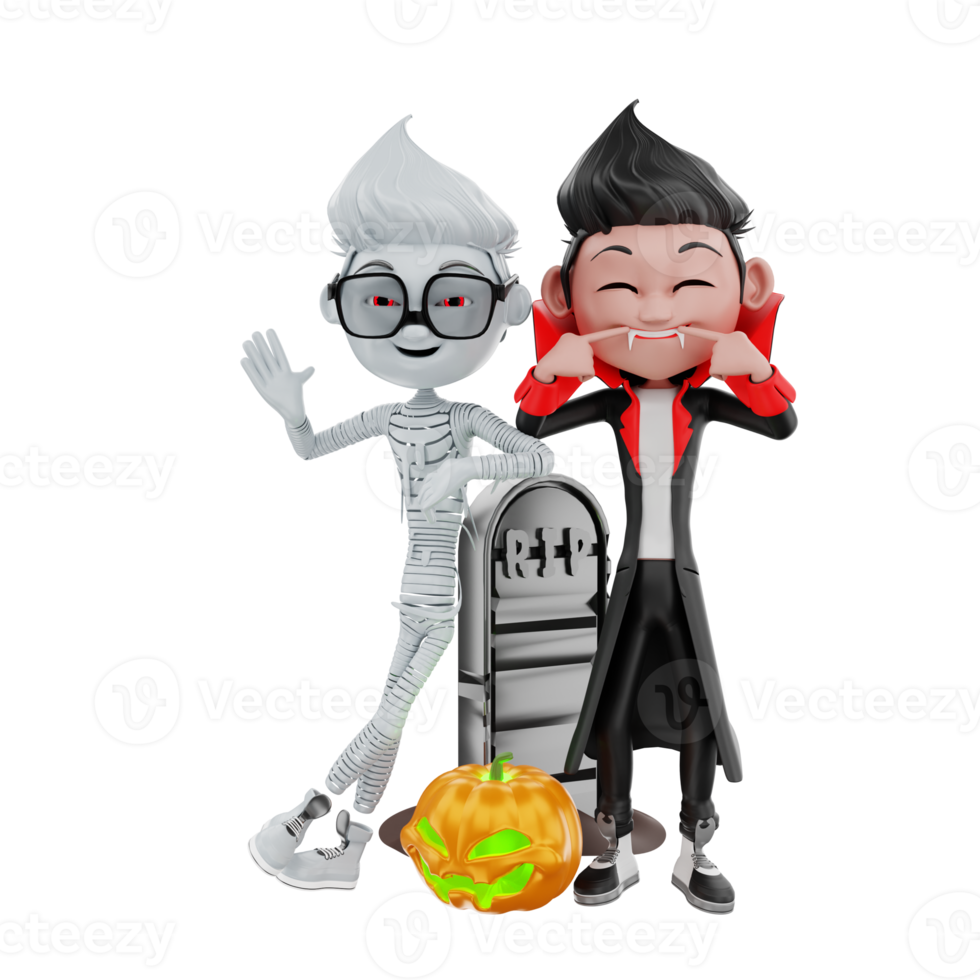 3d rendering of halloween characters png