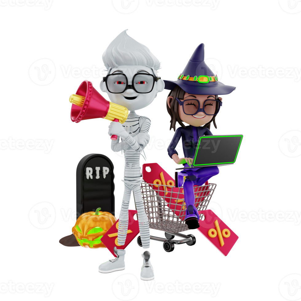 3d rendering of halloween characters png