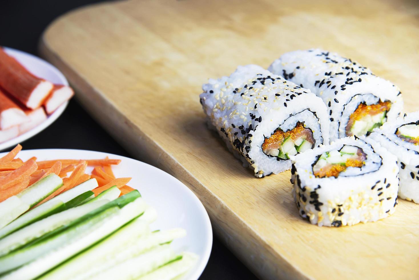 Sushi roll preparing - favorite dish Japanese food recipe concept photo