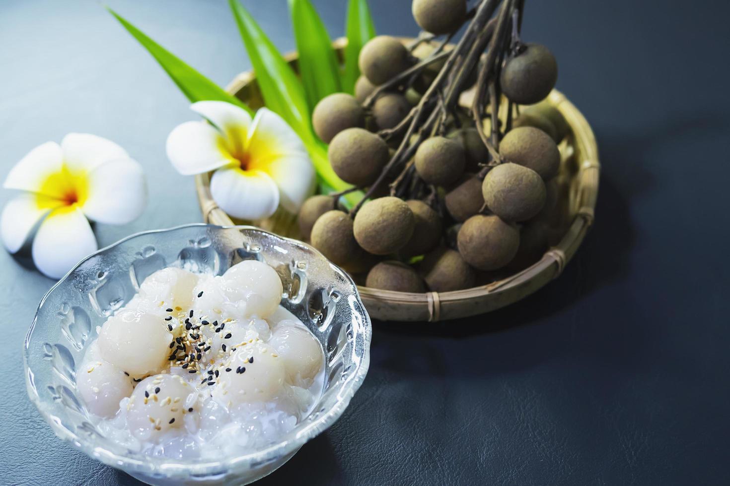 Sticky rice with longan Thai dessert background photo