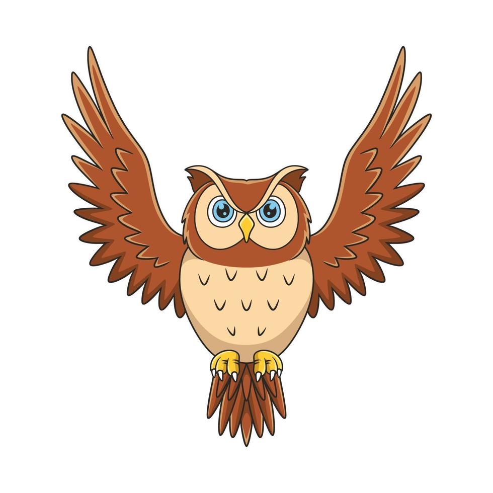 cartoon illustration an owl that flies proudly under the light of the full moon in the forest vector