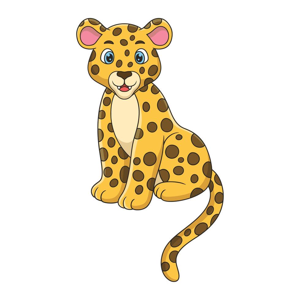 ilustración de dibujos animados el leopardo está sentado orgullosamente en un tronco de árbol grande y alto para ver a su presa desde arriba vector