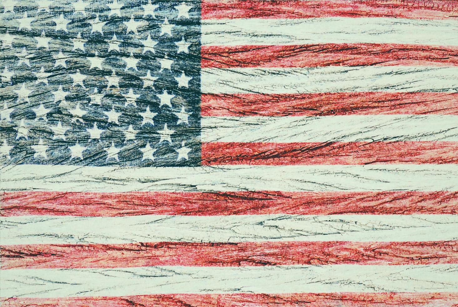 USA flag overlay on old wood grain texture photo