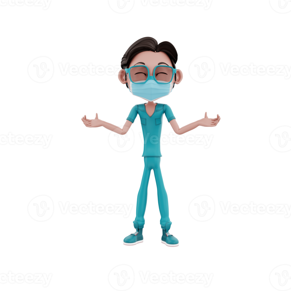 3D render nurse character illustration png