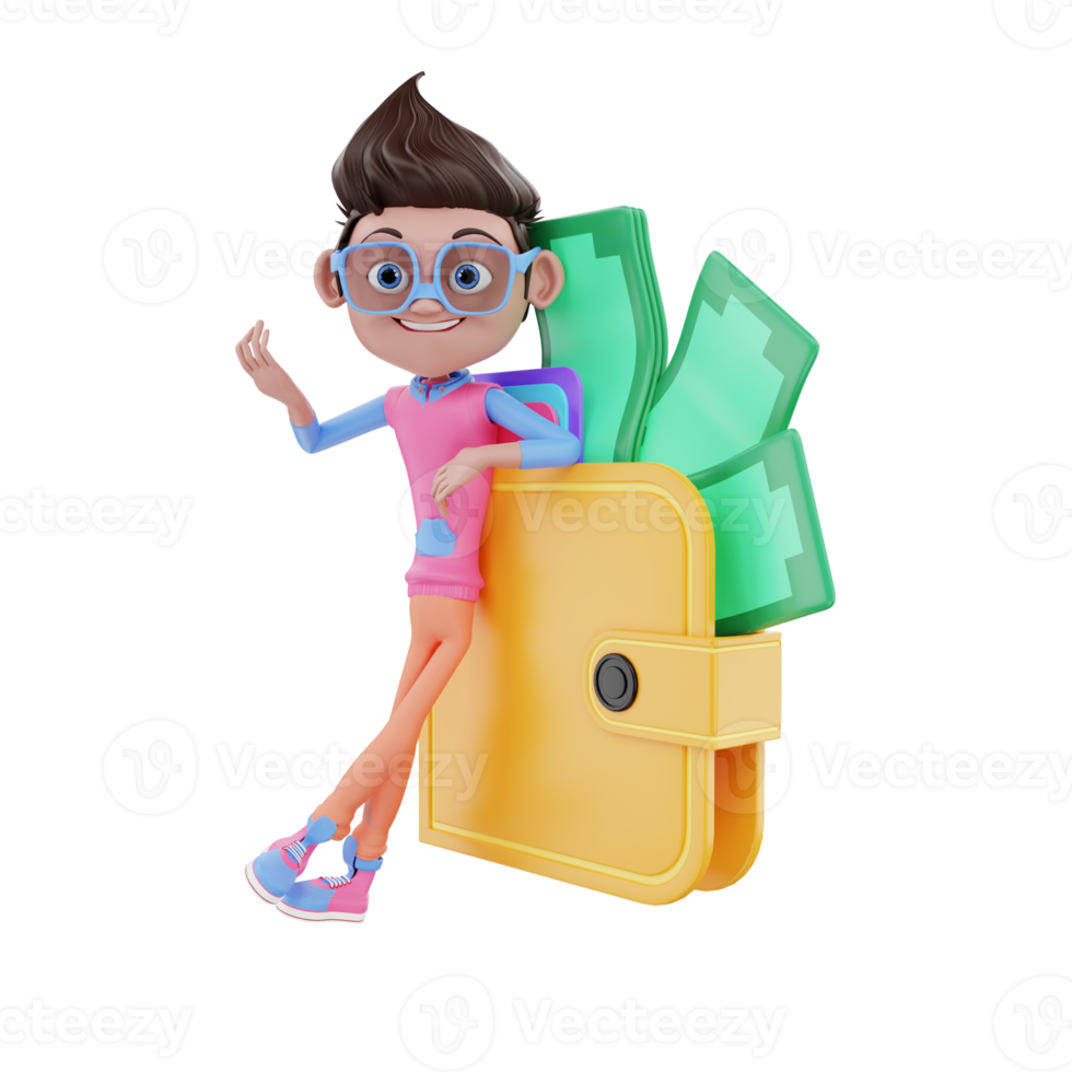 3D render character male with wallet png