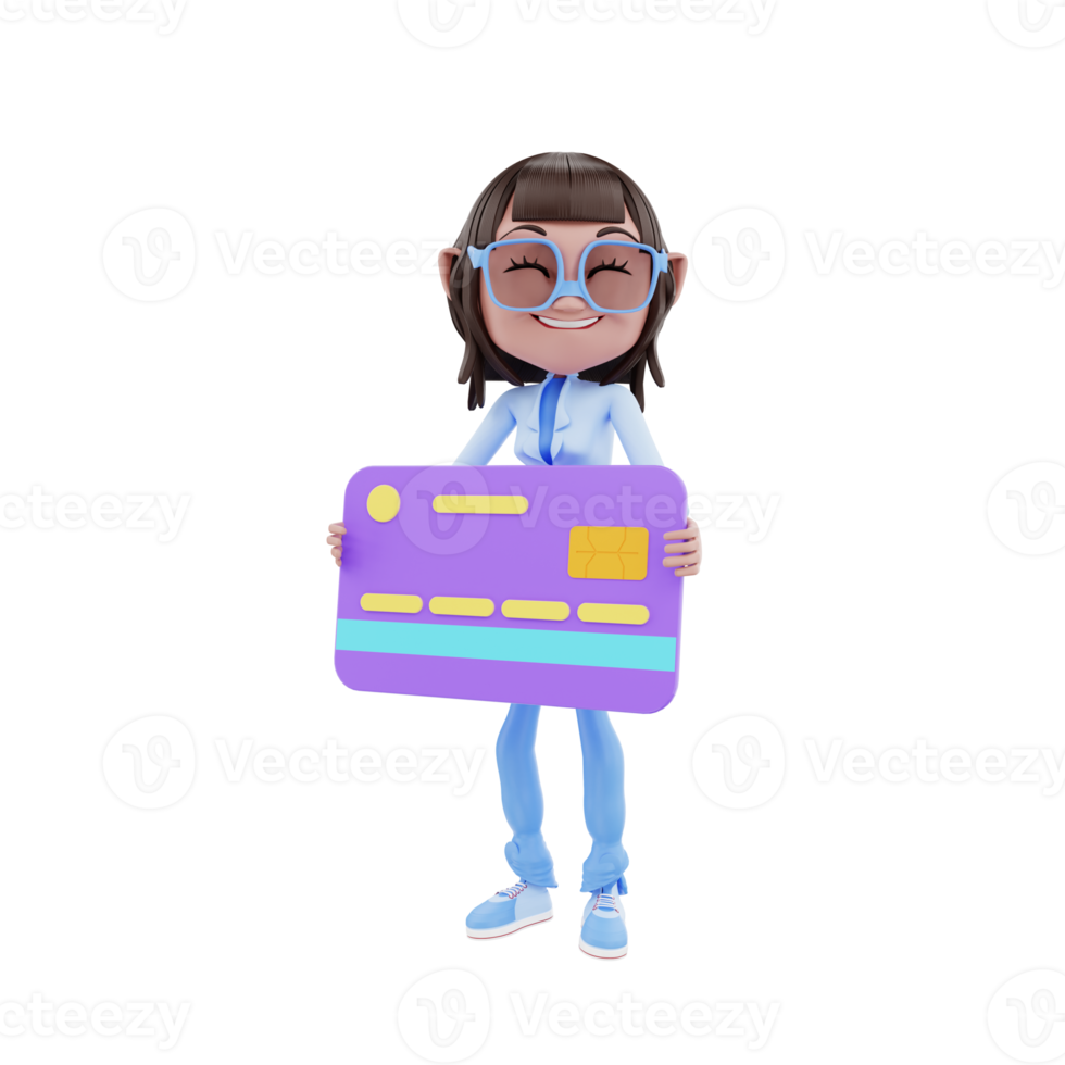 3d character girl with credit card png