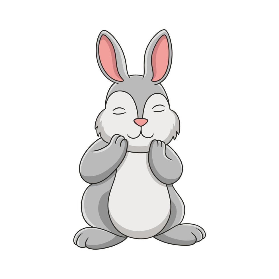 cartoon illustration Rabbit is breathing fresh air by the river in the middle of the forest vector