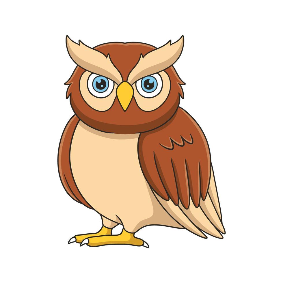 cartoon illustration owl is perching on a big tree trunk during the day vector