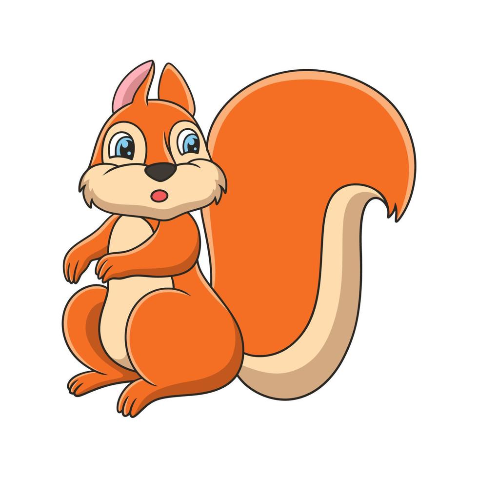 cartoon illustration a squirrel sitting on a fallen tree trunk above a river with a beautiful view vector